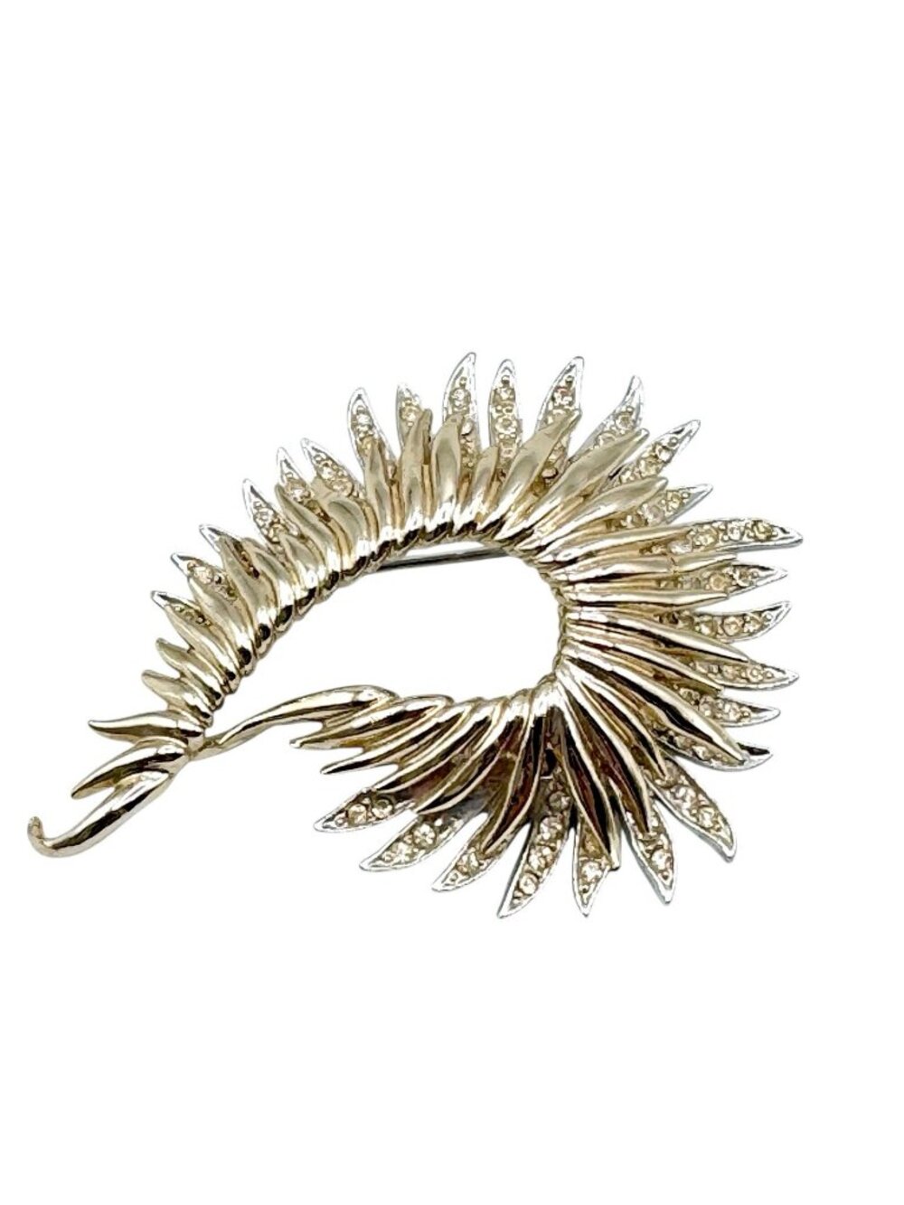 Vintage Marcel Boucher Brooch Gold Tone Rhodium Plated Fern Feather Rhinestones - Picture 1 of 14